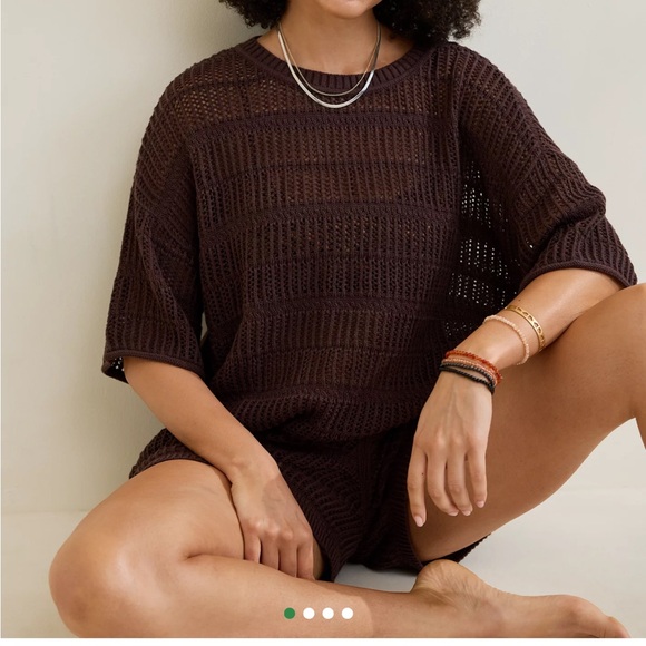 Aerie 100% Cotton Crochet Oversized Short Sleeve & Shorts Set - Picture 2 of 8